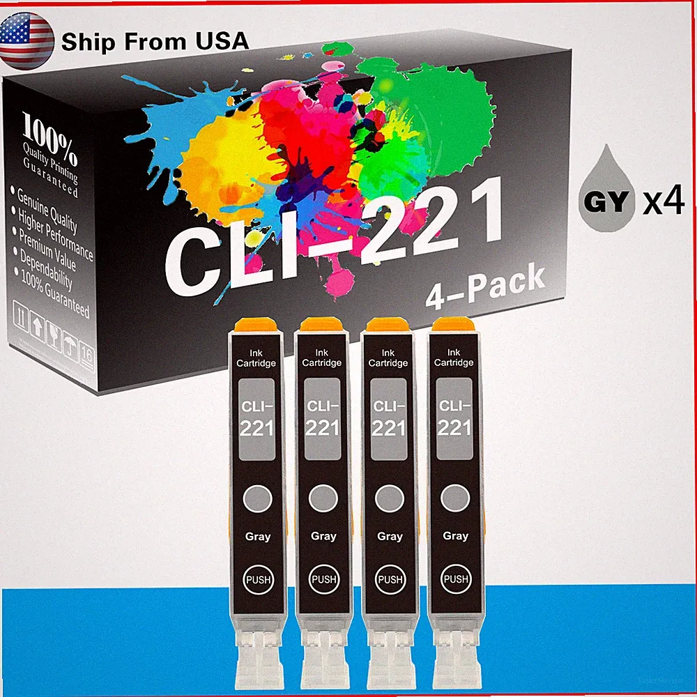 4PK CLI-221 CLI221GY Ink Cartridge for Pixma MP980 MP990 Printer (Gray)